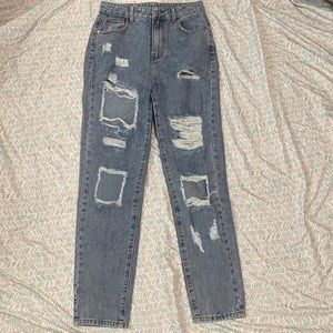 High waisted ripped raw hem cropped jeans